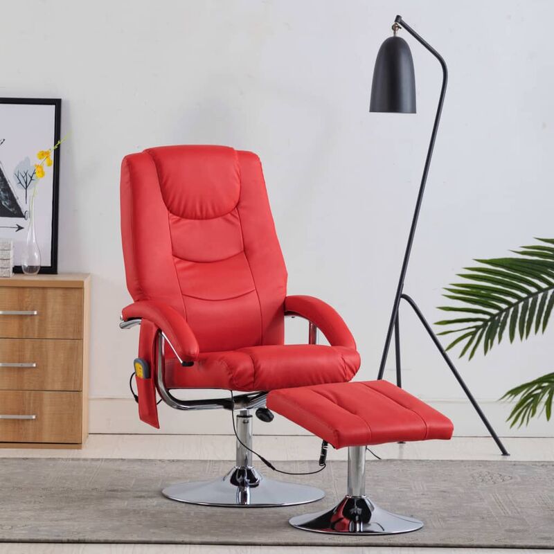

Sillón de masaje reclinable con reposapiés cuero sintético rojo