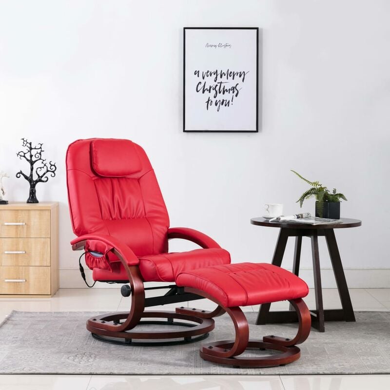 

Sillón de masaje reclinable con reposapiés cuero sintético rojo