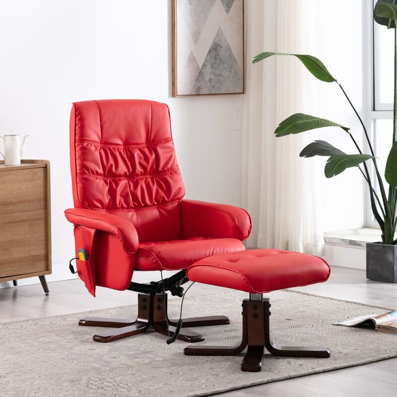 

Sillón de masaje reclinable con reposapiés cuero sintético rojo