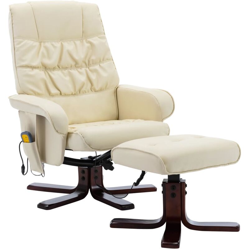 

Sillón de Masaje Reclinable con Reposapiés Cuero Sintético Crema - Crema - Vidaxl