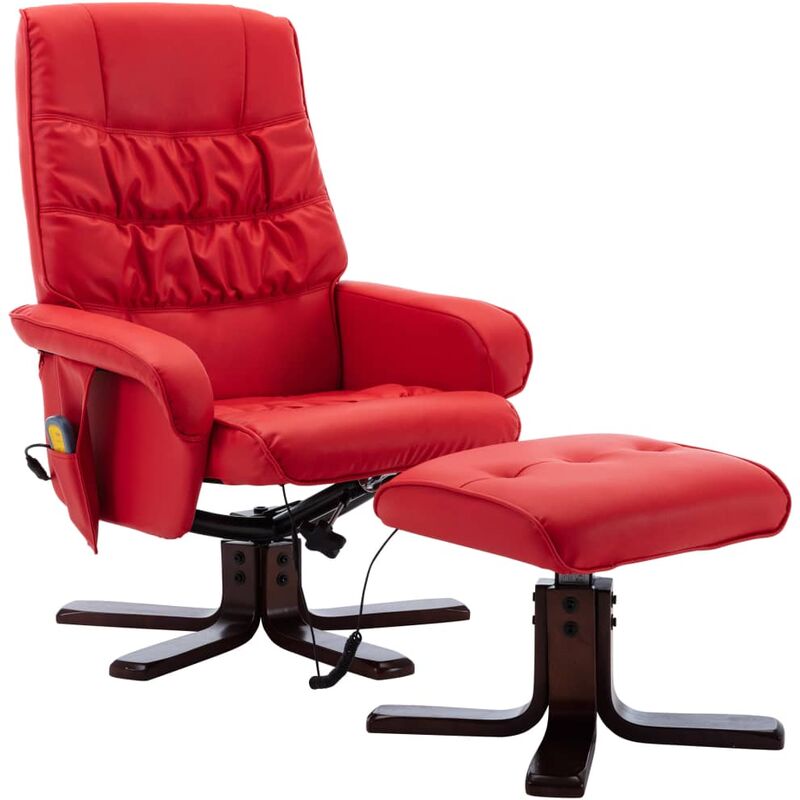 

Sillón de Masaje Reclinable con Reposapiés Cuero Sintético Rojo - Rojo - Vidaxl