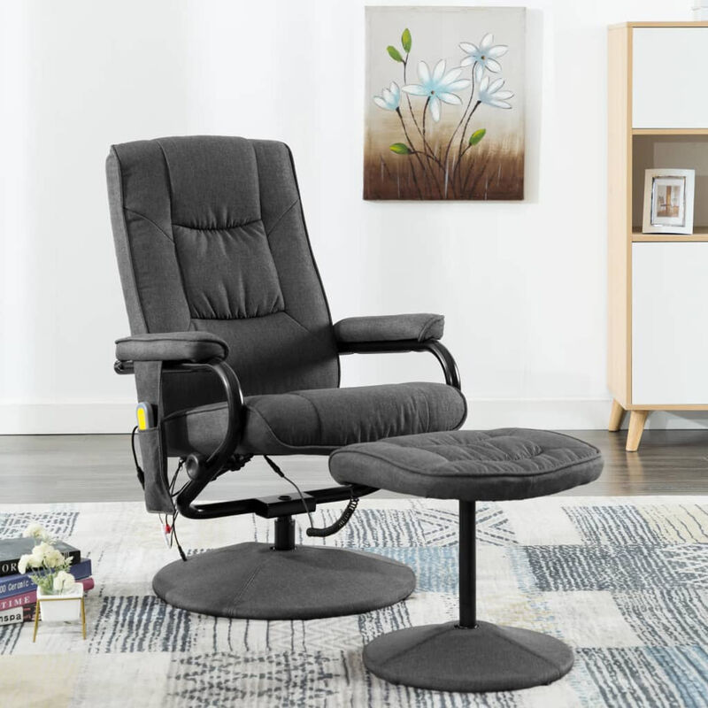 

Happyshopping - Sillon de masaje reclinable con reposapies tela gris oscuro