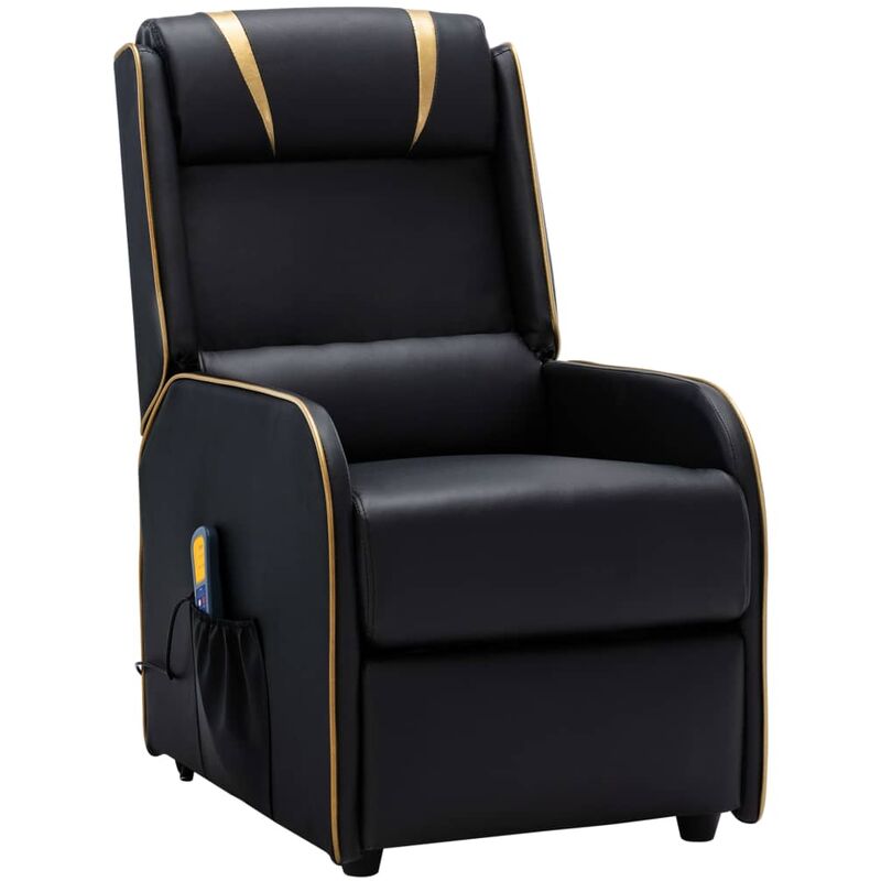 

Sillón de masaje reclinable cuero sintético negro y dorado