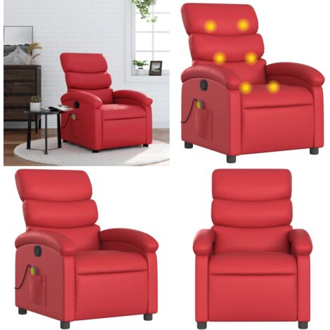 Sillón de masaje reclinable cuero sintético rojo - Masaje de vibración - Silla reclinable