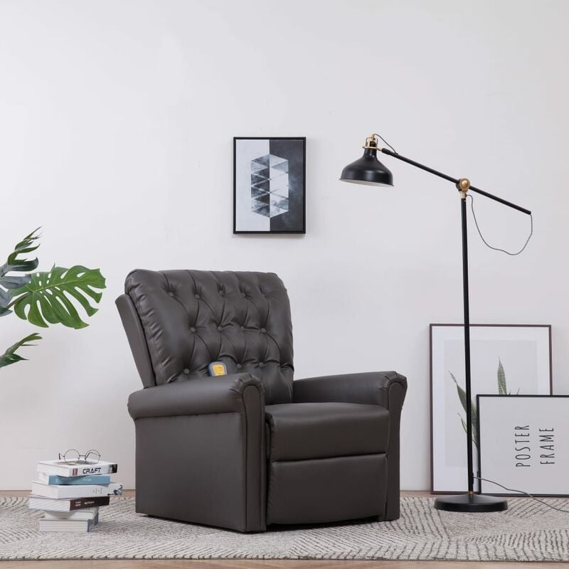 

Sillón de masaje reclinable de cuero artificial gris