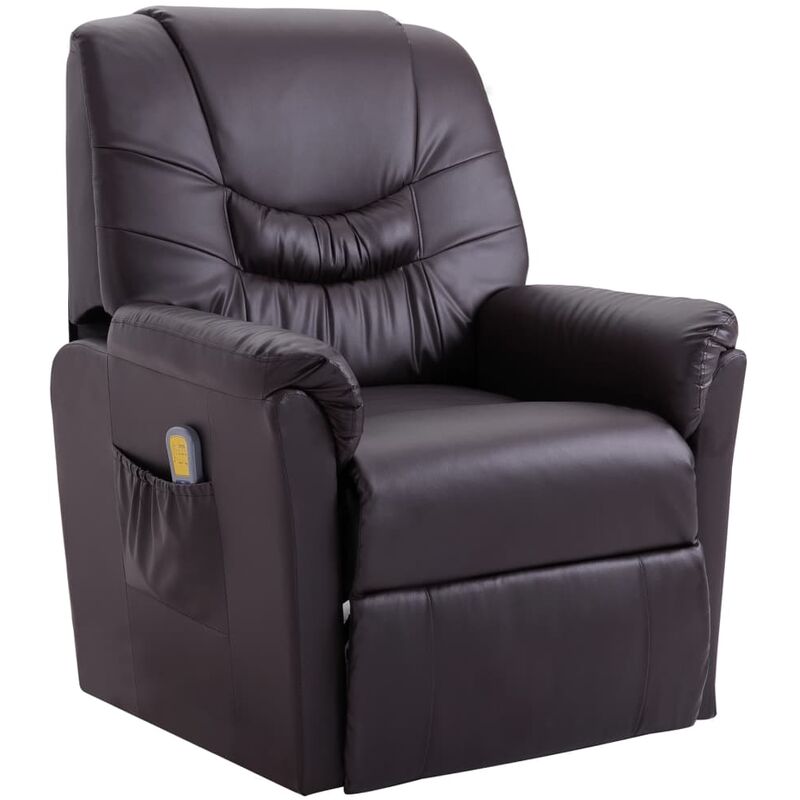 

Sillón de masaje reclinable de cuero artificial marrón