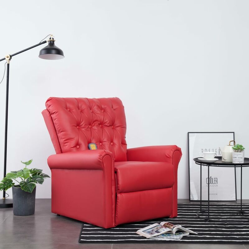 

Sillón de masaje reclinable de cuero artificial rojo