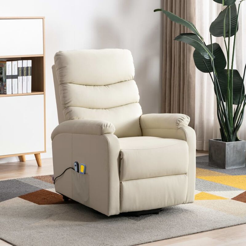 

Sillón de masaje reclinable de cuero sintético blanco crema