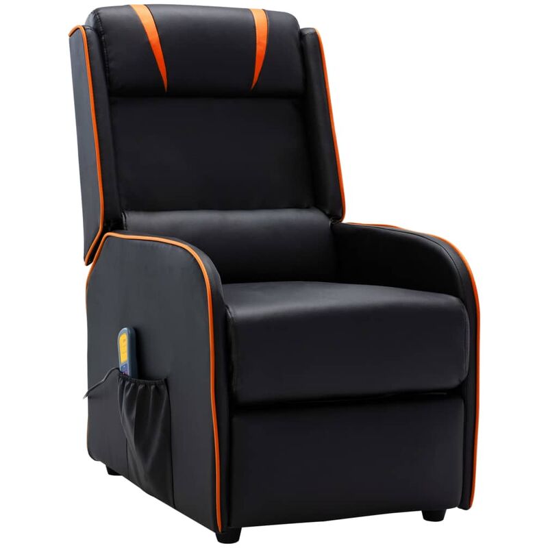 

Sillón de masaje reclinable de cuero sintético negro y naranja