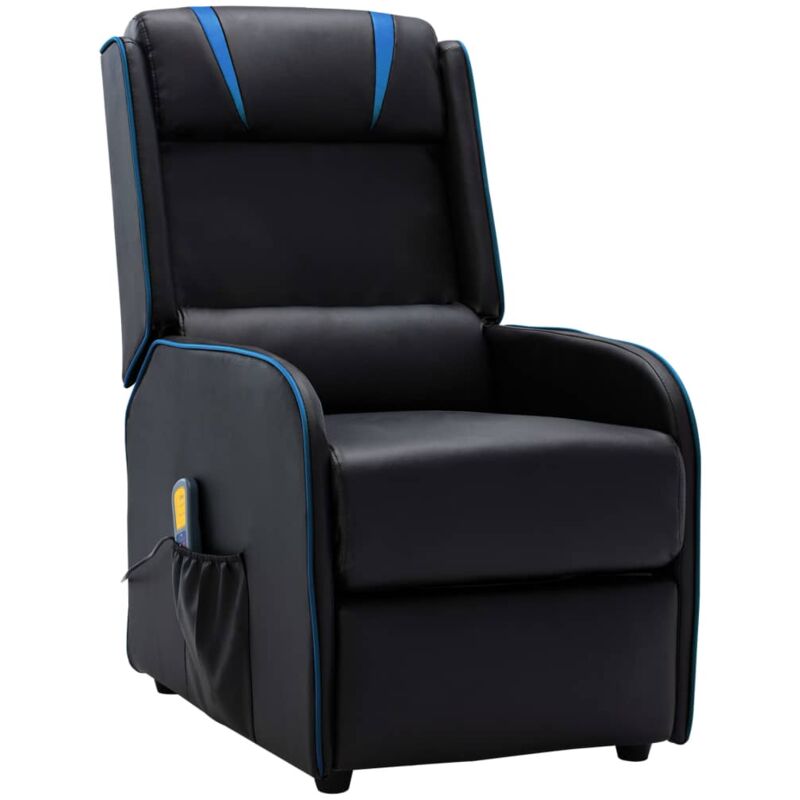 

Sillón de Masaje Reclinable de Cuero Sintético Negro y Azul - Negro - Vidaxl