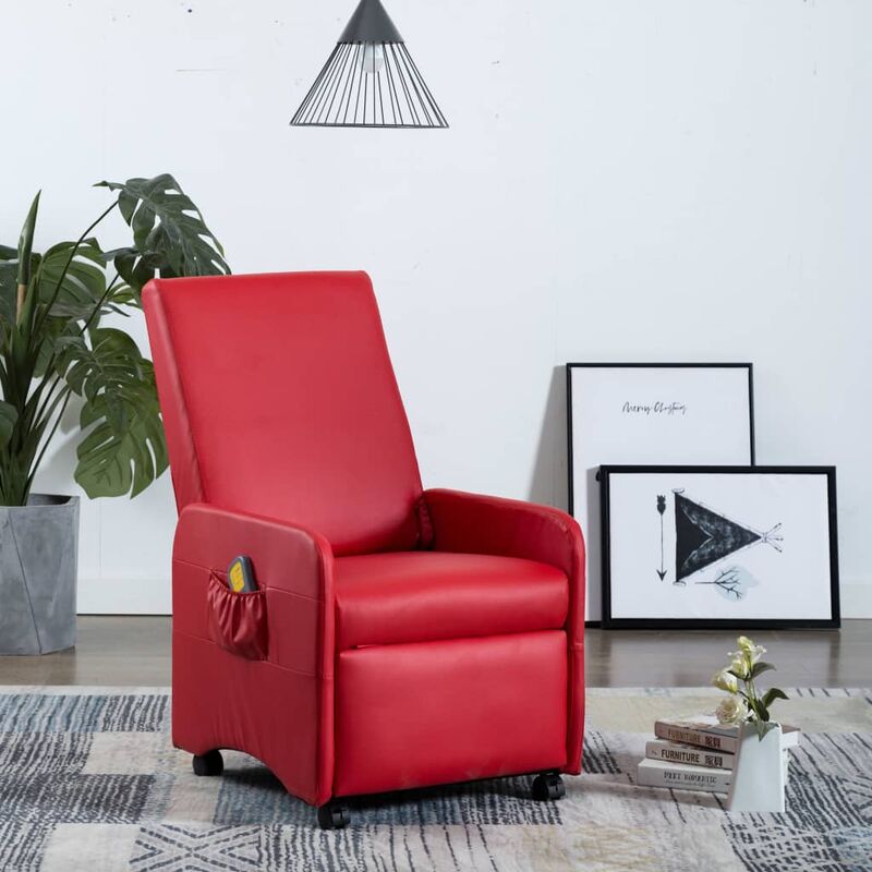 

Sillón de masaje reclinable de cuero sintético rojo