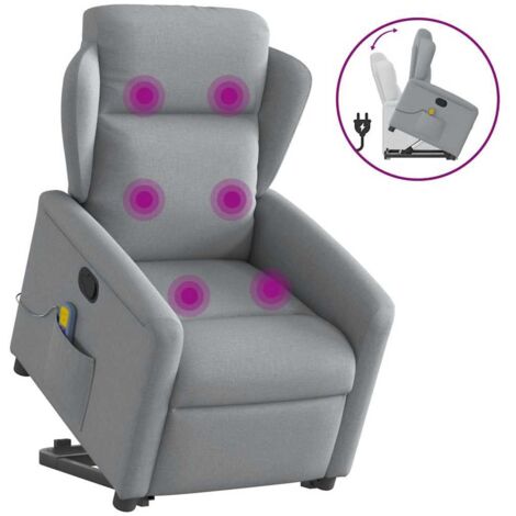 Sillón de masaje reclinable de pie de tela gris claro