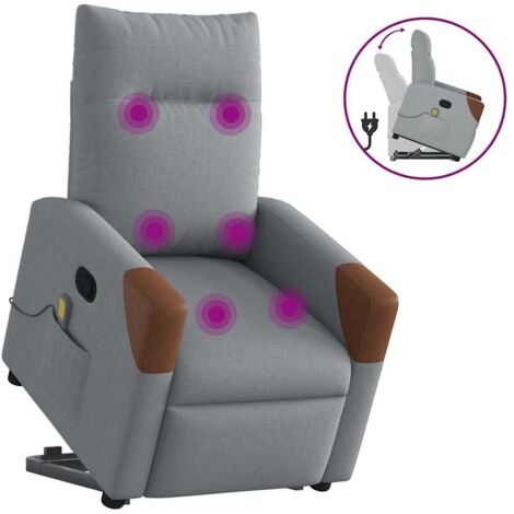 Sillón de masaje reclinable de pie de tela gris claro