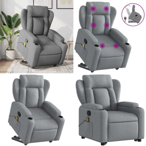 Sillón de masaje reclinable de pie de tela gris claro - Masaje reclinable - Elevación eléctrica