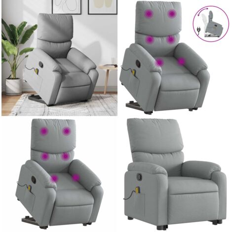 Sillón de masaje reclinable de pie de tela gris claro - Masaje reclinable - Elevación eléctrica