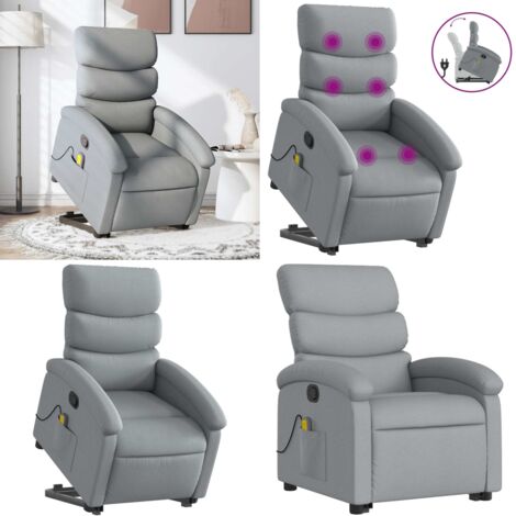 Sillón de masaje reclinable de pie de tela gris claro - Masaje reclinable - Elevación eléctrica