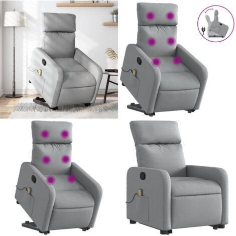 Sillón de masaje reclinable de pie de tela gris claro - Reclinable - Elevación eléctrica