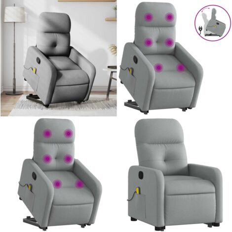 Sillón de masaje reclinable de pie de tela gris claro - Reclinable - Elevación eléctrica