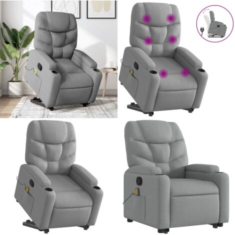 Sillón de masaje reclinable de pie de tela gris claro - Reclinable - Elevación eléctrica