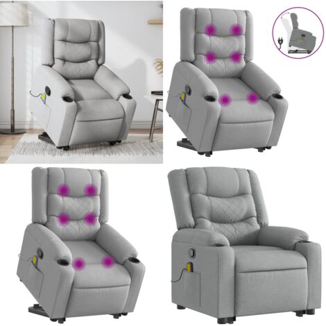 Sillón de masaje reclinable de pie de tela gris claro - Reclinable - Elevación eléctrica