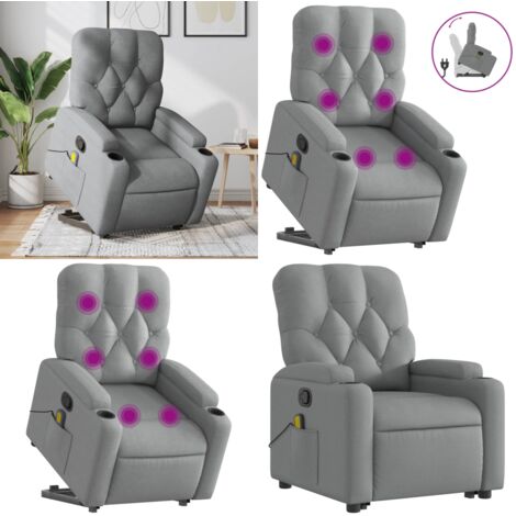 Sillón de masaje reclinable de pie de tela gris claro - Reclinable - Elevación eléctrica