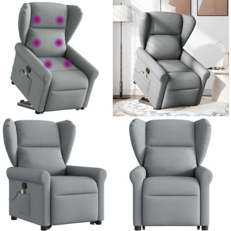 Sillón de masaje reclinable de pie de tela gris claro - Reclinable - Elevación eléctrica