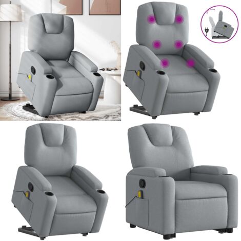 Sillón de masaje reclinable de pie de tela gris claro - Reclinable - Elevación eléctrica