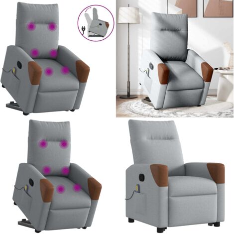Sillón de masaje reclinable de pie de tela gris claro - Reclinable - Elevación eléctrica