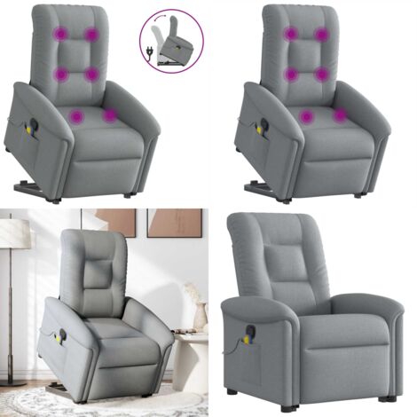 Sillón de masaje reclinable de pie de tela gris claro - Reclinable - Elevación eléctrica
