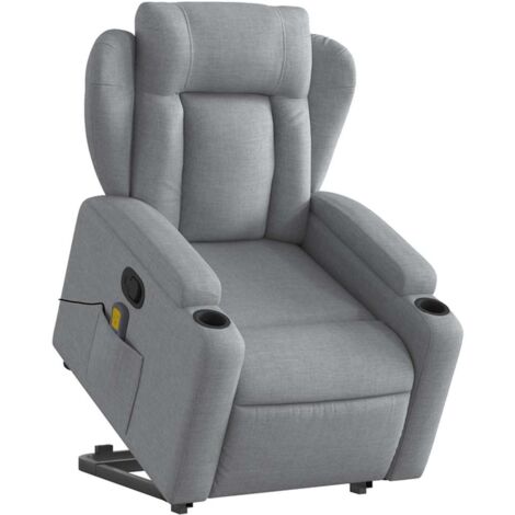 Sillón de masaje reclinable de pie de tela gris claro vidaXL