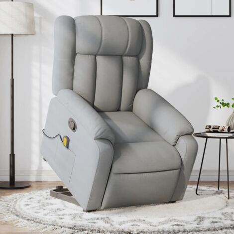Sillón de masaje reclinable de pie de tela gris claro vidaXL
