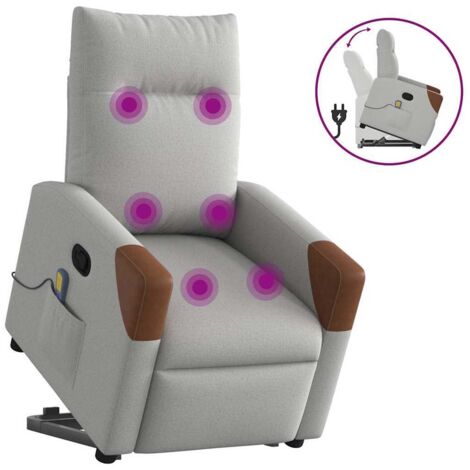 Sillón de masaje reclinable de pie de tela gris nube