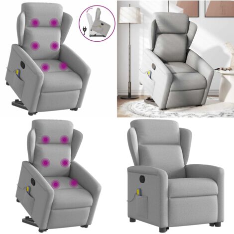 Sillón de masaje reclinable de pie de tela gris nube - Reclinable - Elevación eléctrica