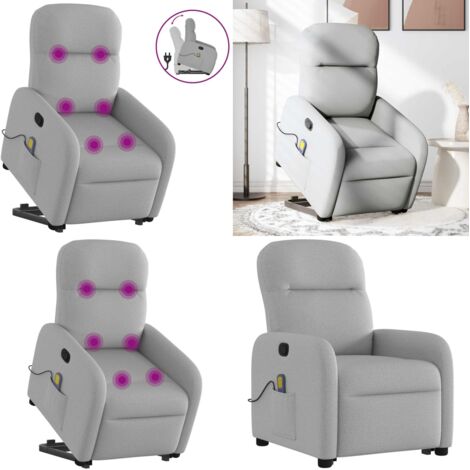 Sillón de masaje reclinable de pie de tela gris nube - Reclinable - Elevación eléctrica