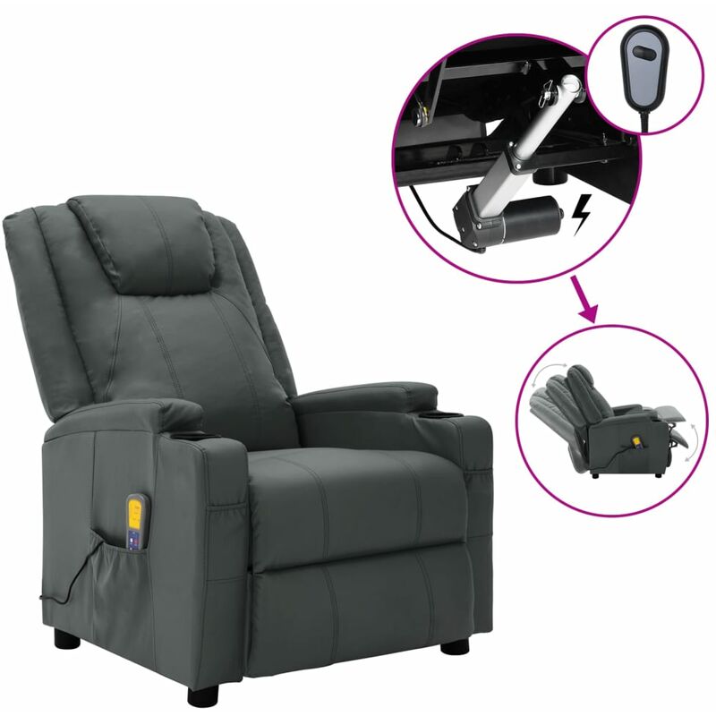 

Sillón de masaje reclinable eléctrico cuero sintética antracita