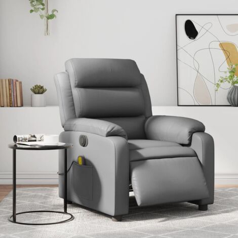 Sillón de masaje reclinable eléctrico cuero sintético gris vidaXL