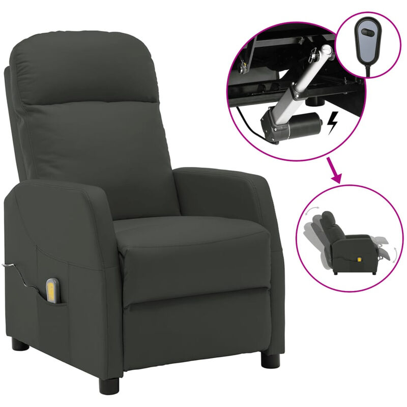 

Happyshopping - Sillon de masaje reclinable electrico de cuero sintetico antracita