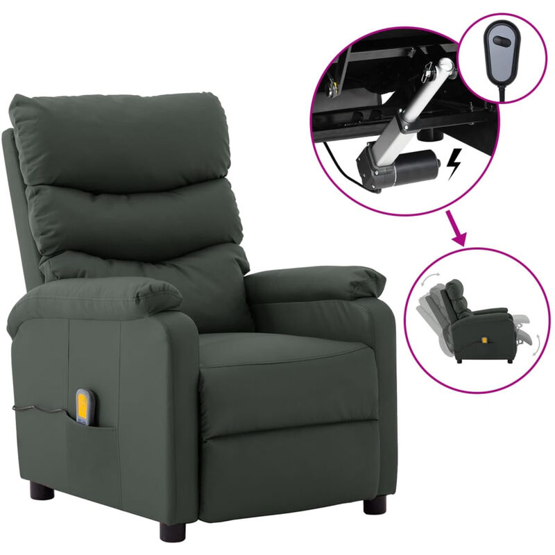 

Happyshopping - Sillon de masaje reclinable electrico de cuero sintetico gris