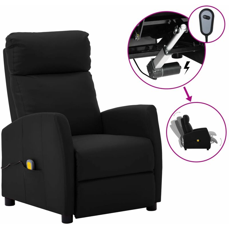 

Sillón de masaje reclinable eléctrico de cuero sintético negro