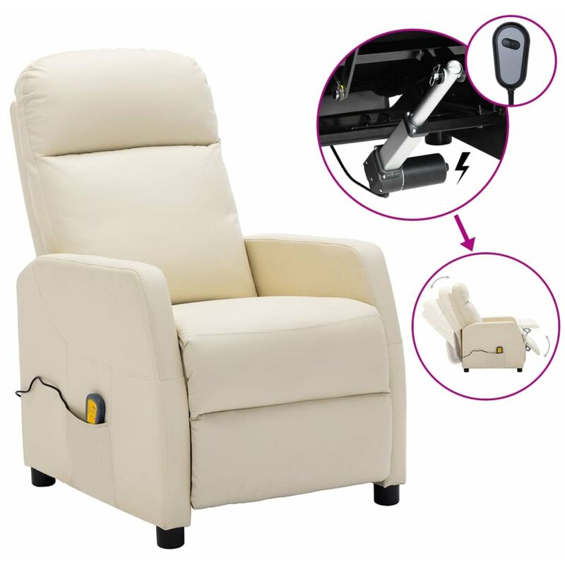 

Happyshopping - Sillon de masaje reclinable electrico de piel sintetica crema