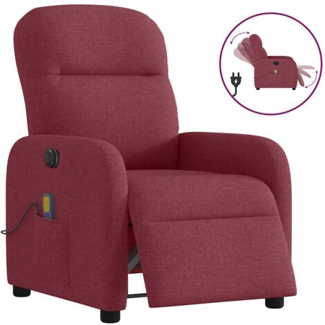 Sillón de masaje reclinable eléctrico tela rojo tinto
