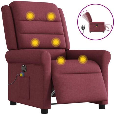 Sillón de masaje reclinable eléctrico tela rojo tinto vidaXL