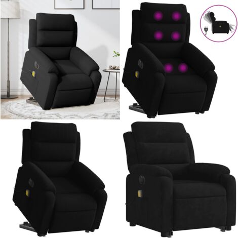 Sillón de masaje reclinable elevable terciopelo negro - Silla reclinable eléctrica - Silla elevable
