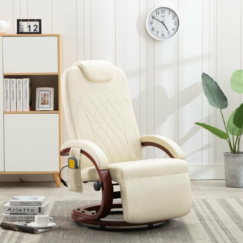

Happyshopping - Sillon de masaje reclinable TV cuero sintetico blanco crema