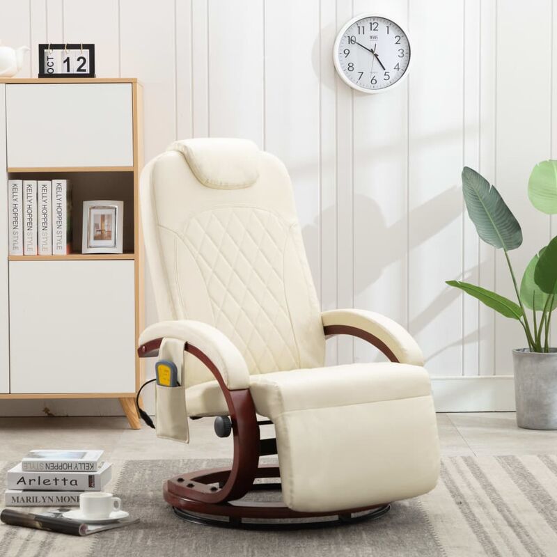 

Sillón de masaje reclinable TV cuero sintético blanco crema