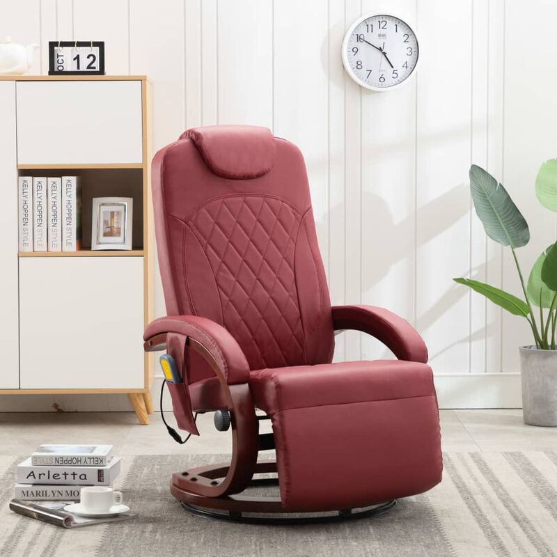 

Sillón de masaje reclinable TV cuero sintético color vino tinto
