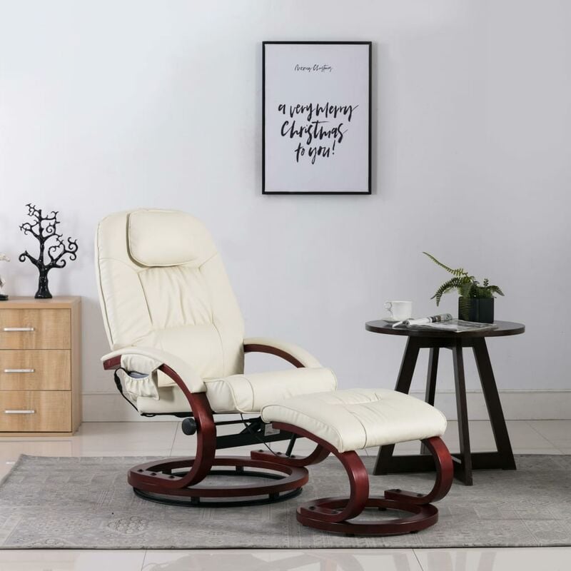 

Sillón de masaje reclinable y reposapiés cuero sintético blanco