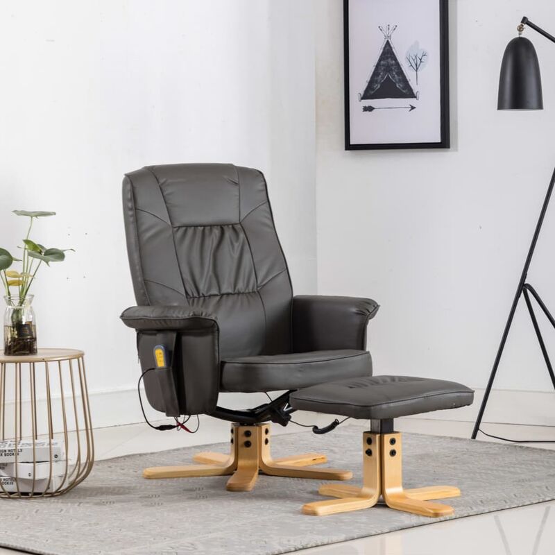 

Sillón de masaje reclinable y reposapiés cuero sintético gris
