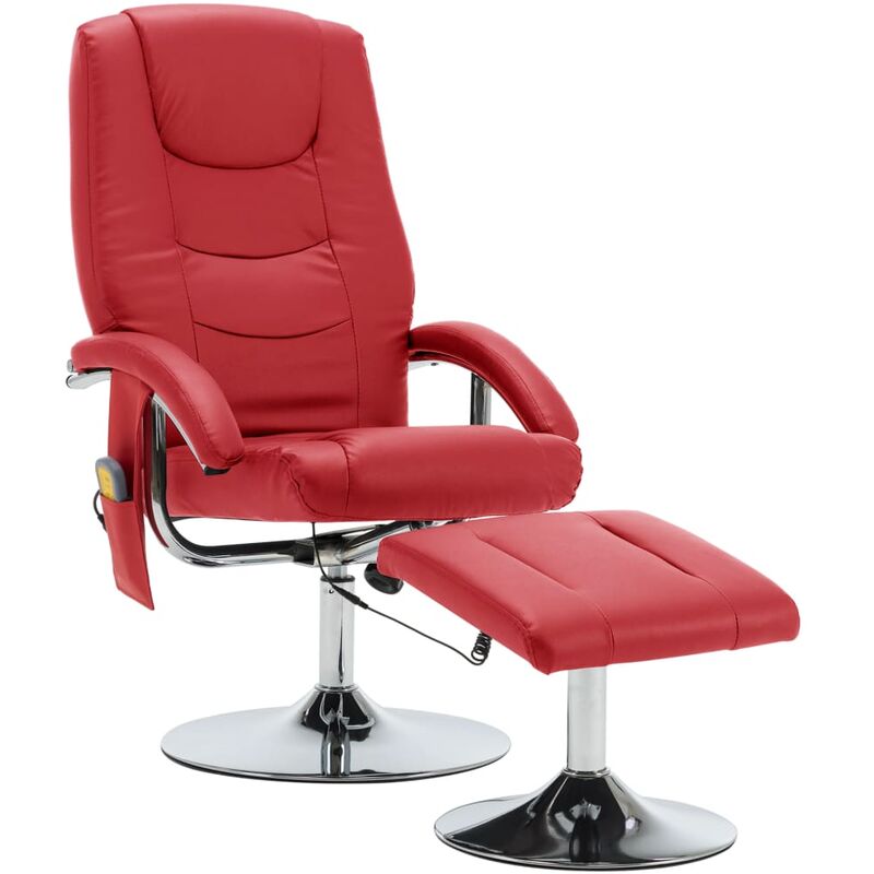 

Sillón de Masaje Reclinable y Reposapiés Cuero Sintético Rojo - Rojo - Vidaxl