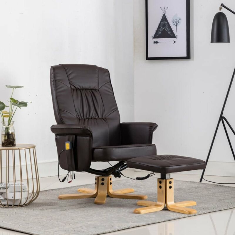 

Happyshopping - Sillon de masaje reclinable y reposapies cuero sintetico marron